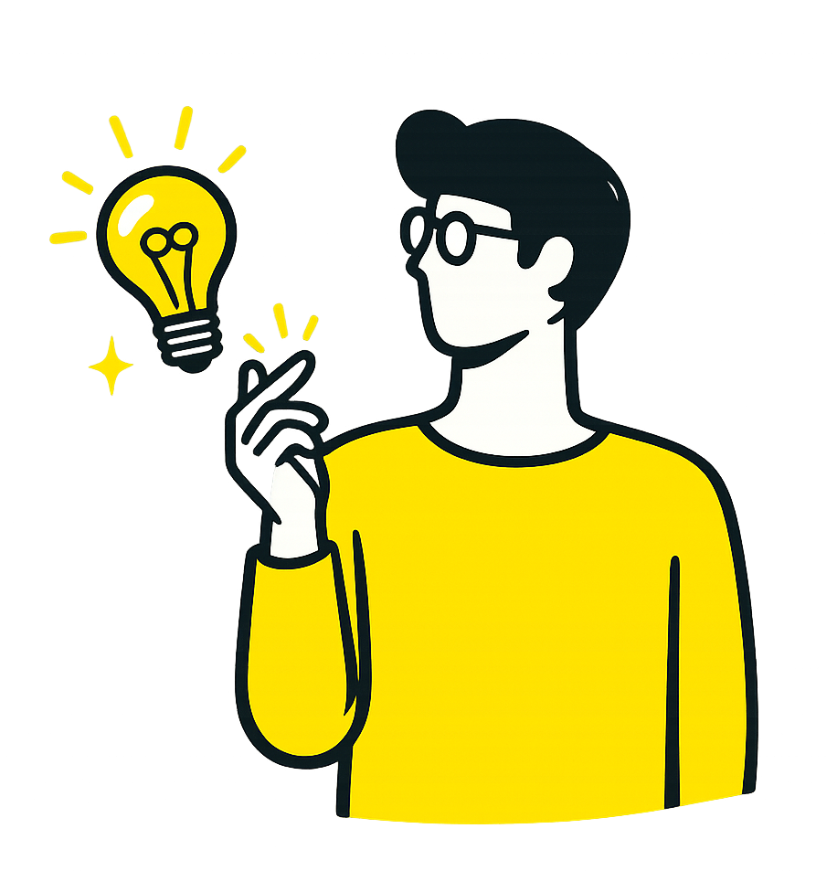 Ilustração de uma pessoa com uma lâmpada, representando ideias para o seu negócio